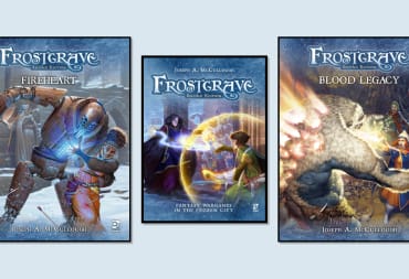 The covers for Frostgrave 2nd edition, Fireheart, and Blood Legacy.